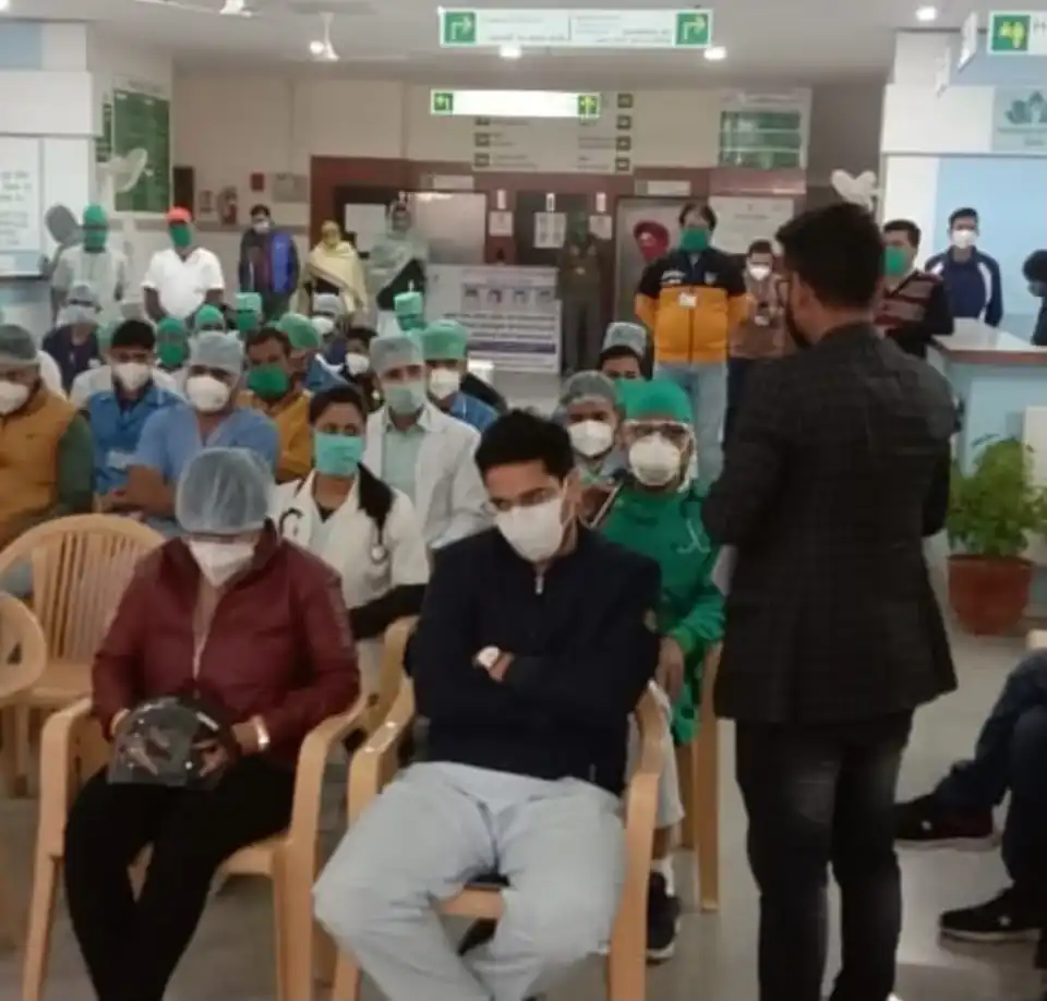 Healthcare workers and community members at a medical support programme